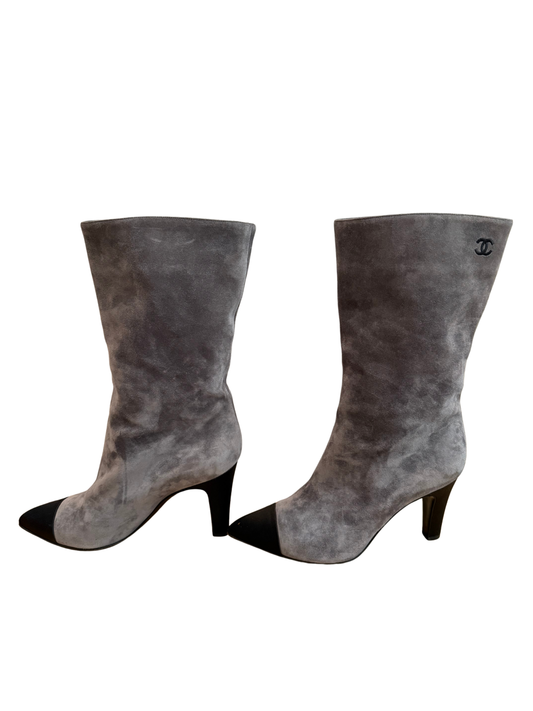 Chanel - Grey Suede Cap Toe Gabrielle Boots