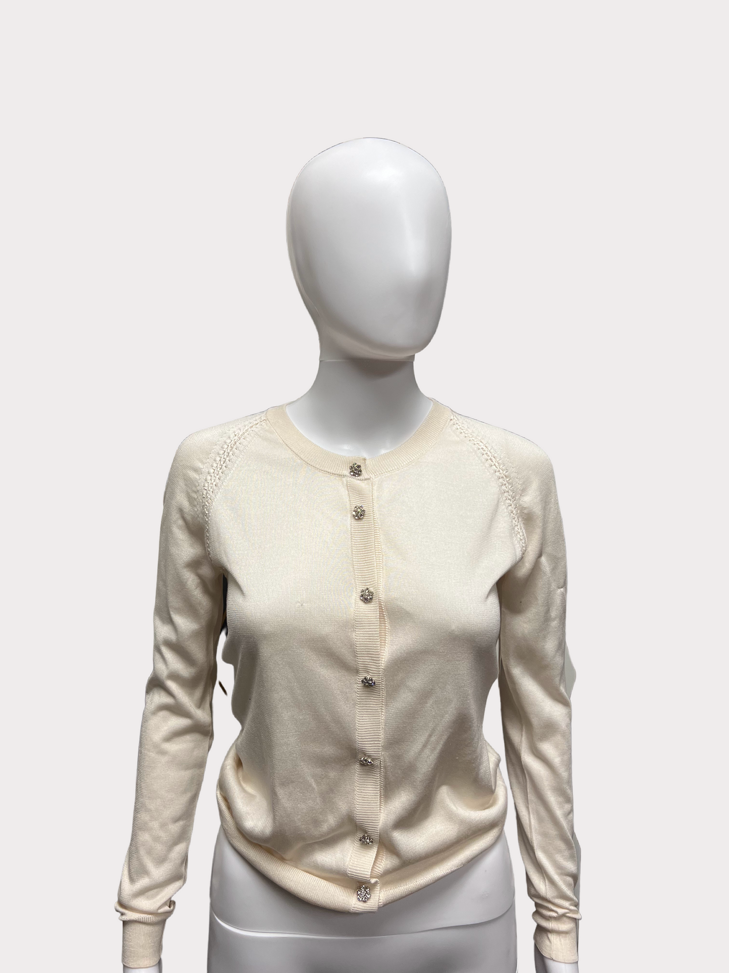 Dolce & Gabbana - White Long Sleeve Cardigan w/ Embellished Buttons