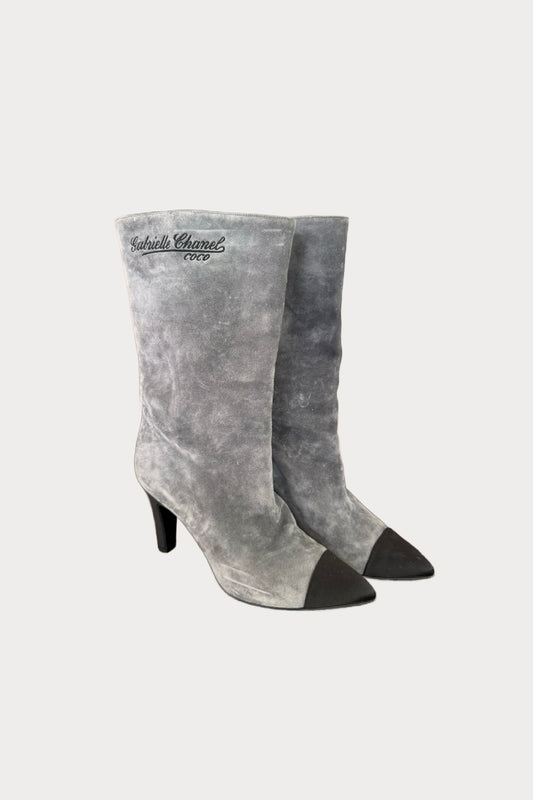 Chanel - Grey Suede Cap Toe Gabrielle Boots