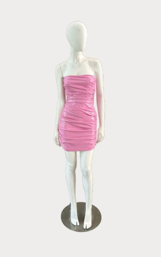 Alex Perry - Pink Plastic Strapless Ruched Mini (Size 6)