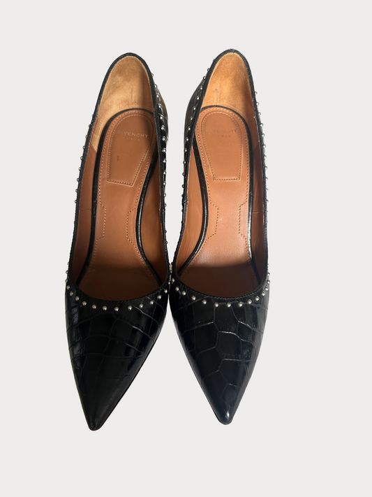 Givenchy - Black Croc Studded Pointed Toe Heel - Lightly Worn