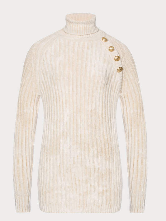 Balmain - Cream Ribbed Sweater with Buttons